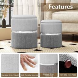 KORVIXA 2-Pack Linen Fabric Storage Ottoman Upholstered in Grey - Size: 100 cm - thumbnail 4