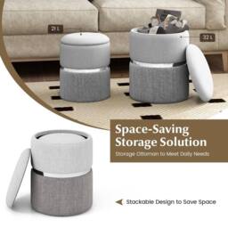 KORVIXA 2-Pack Linen Fabric Storage Ottoman Upholstered in Grey - Size: 100 cm - thumbnail 5