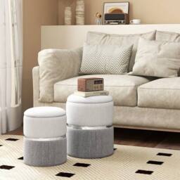 KORVIXA 2-Pack Linen Fabric Storage Ottoman Upholstered in Grey - Size: 100 cm - thumbnail 1
