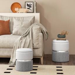 KORVIXA 2-Pack Linen Fabric Storage Ottoman Upholstered in Grey - Size: 100 cm - thumbnail 3