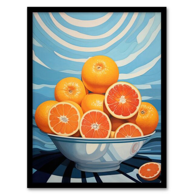 "Wee Blue Coo Wall Art Print The Orange Bowl Fruity Bright Kitchen Living Room Framed - Size: W12"" x H16""" - image 1