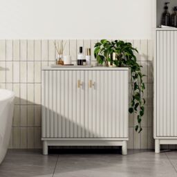 VonHaus Victoria Fluted Design Bathroom Storage Cabinet in Stone
