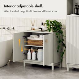 VonHaus Victoria Fluted Design Bathroom Storage Cabinet in Stone - thumbnail 4