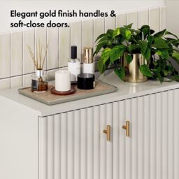 VonHaus Victoria Fluted Design Bathroom Storage Cabinet in Stone - thumbnail 5