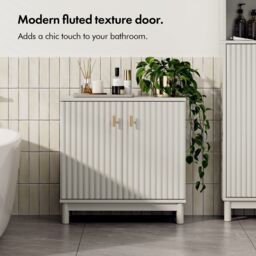 VonHaus Victoria Fluted Design Bathroom Storage Cabinet in Stone - thumbnail 3