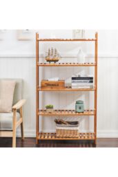 Living and Home 5 Tier Wood Audriel Bookcase in Brown - thumbnail 4