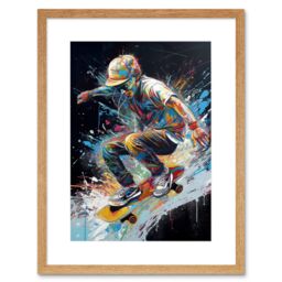 "Artery8 Wall Art Print Skateboarder Skating Multicoloured Splat Paint Artwork Framed 9X7 Inch in Beige - Size: W7"" x H9""" - thumbnail 1