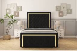 "Comfort Beds Sofia Gold Plush Bed Frame - 50"" Upholstered Headboard in Black - Size: King" - thumbnail 2