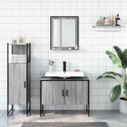 Berkfield Home 3 Piece Bathroom Cabinet Set Grey Sonoma Engineered Wood - thumbnail 3