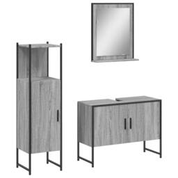 Berkfield Home 3 Piece Bathroom Cabinet Set Grey Sonoma Engineered Wood - thumbnail 1