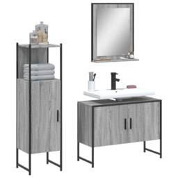 Berkfield Home 3 Piece Bathroom Cabinet Set Grey Sonoma Engineered Wood - thumbnail 2
