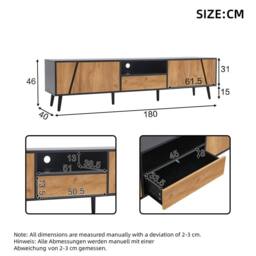 BTM TV stand with drawer & doors 180cm for 75 inch TV in Brown - thumbnail 7