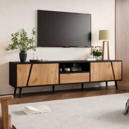 BTM TV stand with drawer & doors 180cm for 75 inch TV in Brown - thumbnail 2