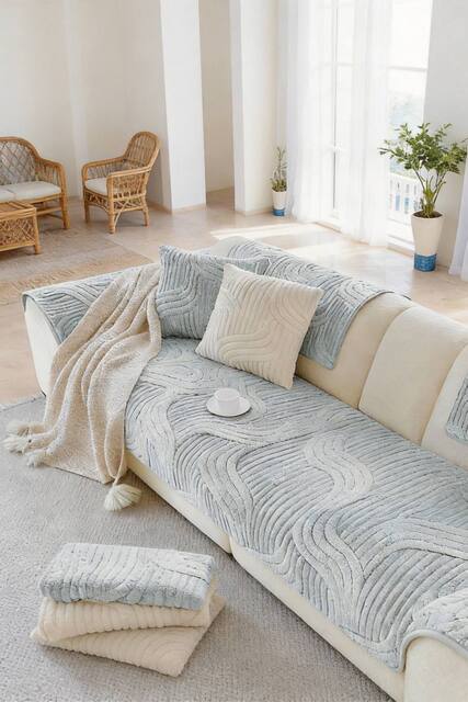 Living and Home Non-Slip Sofa Cover in Durable Polyester in Light Grey - Size: Small - image 1