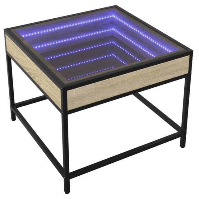 Berkfield Home Decorative Coffee Table with Infinity LED Sonoma Oak 50x50x41 cm in Brown - Size: 50 x 50 x 41 cm - image 1