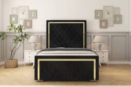 "Comfort Beds Sofia Gold Naples Bed Frame - 50"" Upholstered Headboard in Black - Size: King" - thumbnail 2