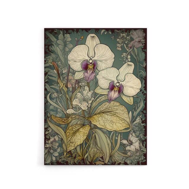 "Artery8 Orchid Flowers Art Nouveau Canvas Wall Art Print - Size: W18"" x H24""" - image 1