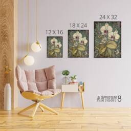 "Artery8 Orchid Flowers Art Nouveau Canvas Wall Art Print - Size: W18"" x H24""" - thumbnail 4