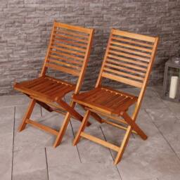 Charles Bentley Acacia Wood Pair of Outdoor Foldable Chairs in Natural - thumbnail 1