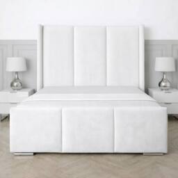 UK Bed Furniture Miami Wingback Upholstered Bed with 48 Inch Headboard Slatted Base in White - Size: Double - thumbnail 2