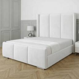 UK Bed Furniture Miami Wingback Upholstered Bed with 48 Inch Headboard Slatted Base in White - Size: Double