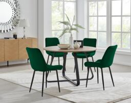 FurnitureboxUK Santorini Brown Round Dining Table & 4 Pesaro Black Leg Chairs in Green - thumbnail 1