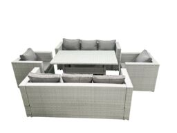 Fimous Rattan Garden Furniture Set Outdoor 8 Seater Patio Dinin g Sofa Sets with Dining Table 2 Chairs Light Grey Mixed - thumbnail 2