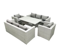 Fimous Rattan Garden Furniture Set Outdoor 8 Seater Patio Dinin g Sofa Sets with Dining Table 2 Chairs Light Grey Mixed - thumbnail 1