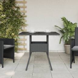 Berkfield Home Garden Table with Glass Top Black 80x80x75 cm Poly Rattan - Size: 80 x 80 x 75 cm - thumbnail 1