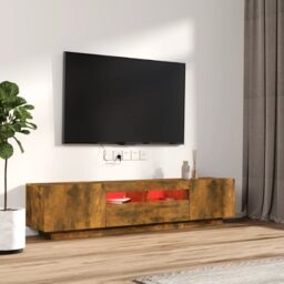 Berkfield Home 2 Piece TV Cabinet Set with LED Lights Smoked Oak Engineered Wood in Brown - thumbnail 3