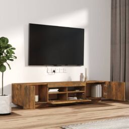 Berkfield Home 2 Piece TV Cabinet Set with LED Lights Smoked Oak Engineered Wood in Brown - thumbnail 6