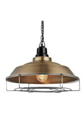 Industville Brooklyn Step Pendant, 16 Inch, Brass, Black Chain Holder, Cage in Bronze