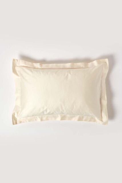 Homescapes Duck Egg Blue Sateen Cotton Oxford Pillowcase 400 TC in Cream - image 1