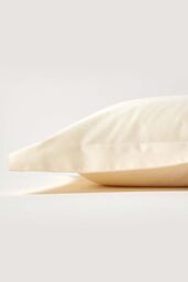 Homescapes Duck Egg Blue Sateen Cotton Oxford Pillowcase 400 TC in Cream - thumbnail 2