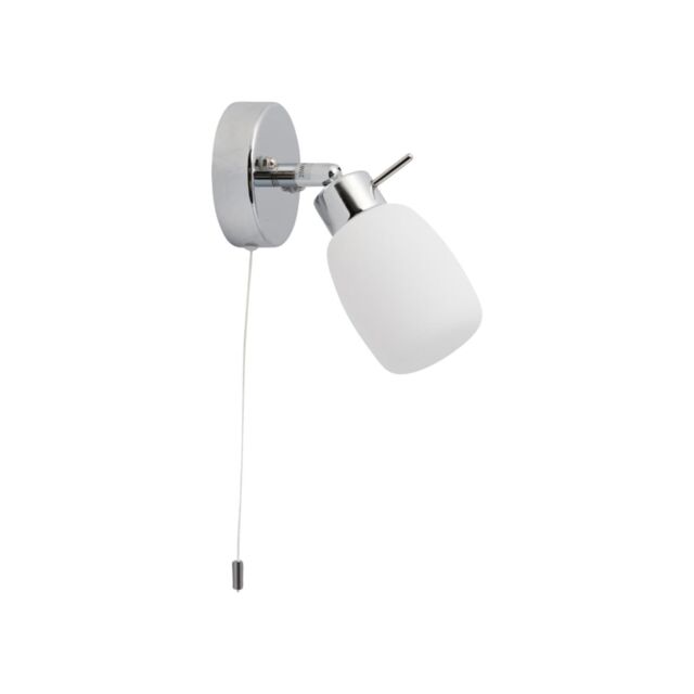 First Choice Lighting Brom - Chrome Opal Glass IP44 Pull Cord Bathroom Wall Spotlight in Silver - image 1
