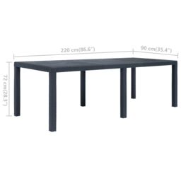 Berkfield Home Garden Table Anthracite 220x90x72 cm Plastic Rattan Look in Black - Size: 220 x 90 x 72 cm - thumbnail 5