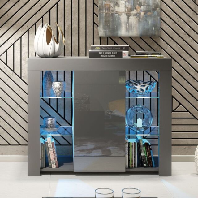 Creative Furniture Harbor Sideboard 97cm - A Stylish & Functional Cabinet with Gloss Doors & LED Lights in Dark Grey - image 1