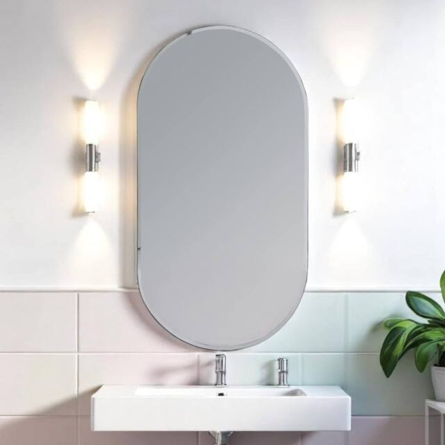 Showerdrape Archway Oval Wall Mounted Frameless Bevelled Edge Bathroom Mirror 80 x 40cm in Silver - Size: 80 x 40 cm - image 1