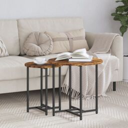Berkfield Home Side Table Set of 2 - Smoked Oak & Metal in Brown