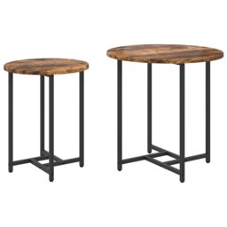 Berkfield Home Side Table Set of 2 - Smoked Oak & Metal in Brown - thumbnail 2