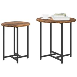Berkfield Home Side Table Set of 2 - Smoked Oak & Metal in Brown - thumbnail 3