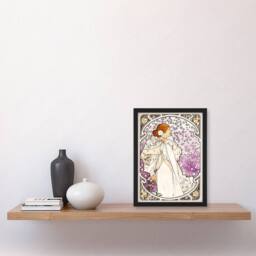 Artery8 Alphonse Mucha Framed Wall Art Lady of Camellias Theatre Portrait in Purple - Size: A4 - thumbnail 2