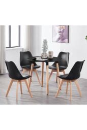 Life Interiors 'Lorenzo' Round Dining Set with a Table & Dining Chair Set of 4 in Black - thumbnail 2