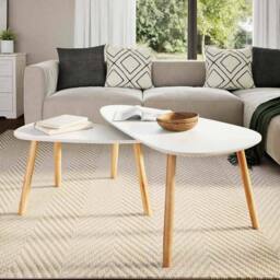 Berkfield Home Decorative Coffee Table Set 2 Pieces Solid Pinewood White - thumbnail 1