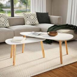 Berkfield Home Decorative Coffee Table Set 2 Pieces Solid Pinewood White - thumbnail 2