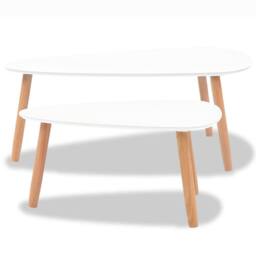 Berkfield Home Decorative Coffee Table Set 2 Pieces Solid Pinewood White - thumbnail 8