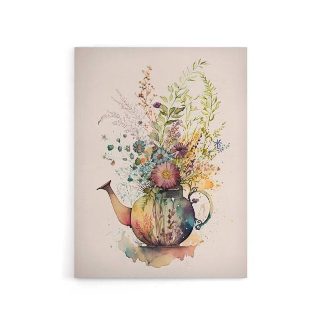 "Artery8 Wildflower Floral Bouquet In Teapot Vase Canvas Wall Art Print - Size: W18"" x H24""" - image 1