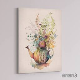"Artery8 Wildflower Floral Bouquet In Teapot Vase Canvas Wall Art Print - Size: W18"" x H24""" - thumbnail 2