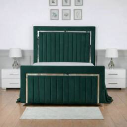 Living Comfort Bedz Chrome Edge Ottoman Gas Lift Storage Bed with 48 Inch Headboard in Green - Size: Super King - thumbnail 2