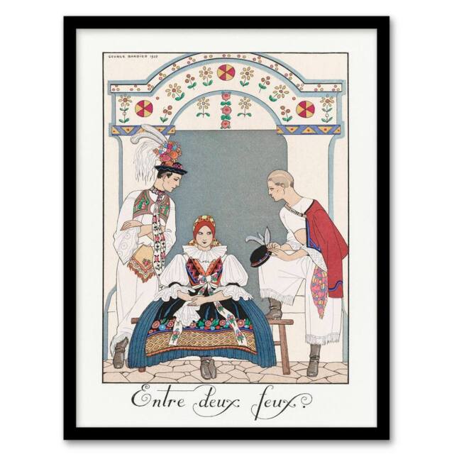 Artery8 Barbier Framed Wall Art Between Two Flames Vintage Czech Fashion in White - Size: A4 - image 1